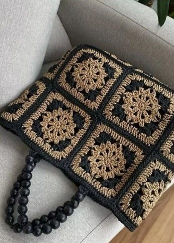  Beden siyah Renk Boncuklu Nakışlı Bohem Örgü Kadın Çanta