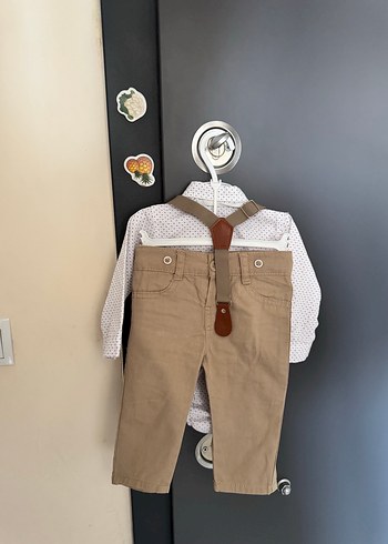 Düğmeli Bej Erkek Bebek Takımı - Görsel 3