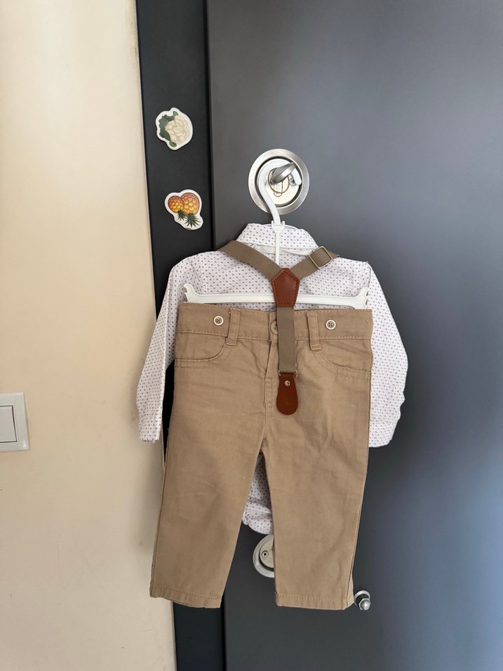 Düğmeli Bej Erkek Bebek Takımı - Görsel 3