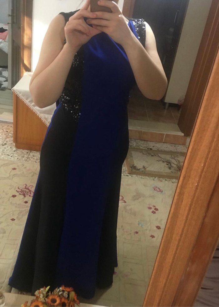 Mavi Drapeli Uzun Abiye Elbise - Görsel 5