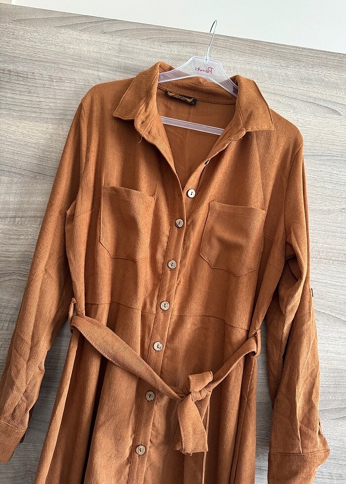 Kadife gömlek elbise - Görsel 3