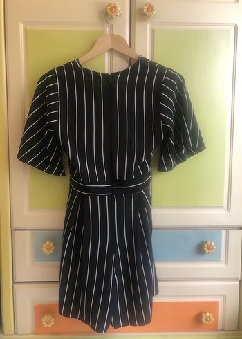 Siyah Çizgili Midi Kumaş Tulum - Görsel 2