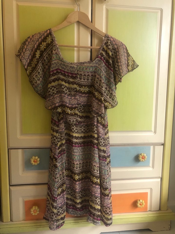 Bohem Çok Renkli Triko Elbisesi - Görsel 2