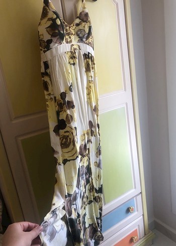 Sarı Drapeli Uzun Bohem Elbise - Görsel 2