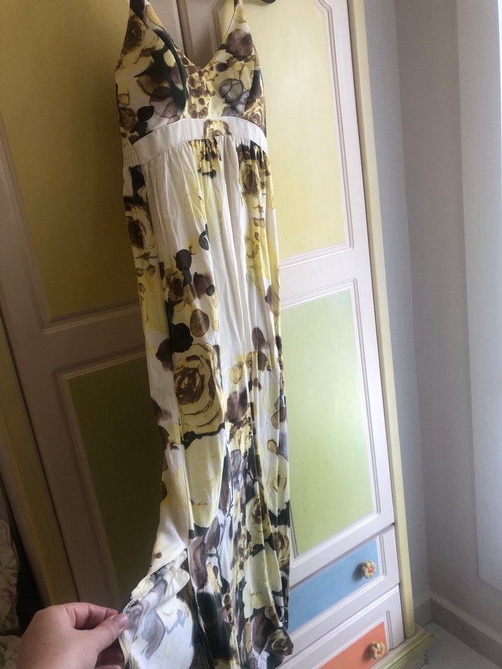 Sarı Drapeli Uzun Bohem Elbise - Görsel 2