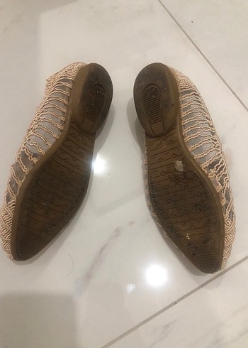 Bej Nakışlı Örgü Kadın babet Ayakkabı - Görsel 2