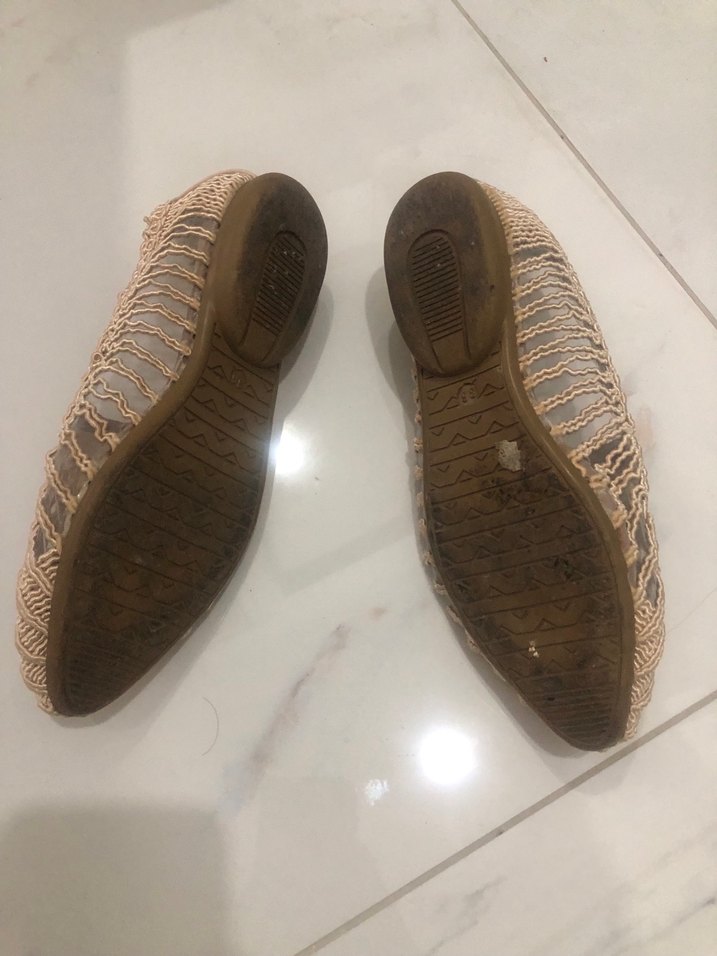 Bej Nakışlı Örgü Kadın babet Ayakkabı - Görsel 2