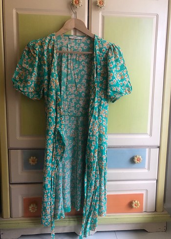 Turkuaz Bağlamalı Uzun elbise - Görsel 2