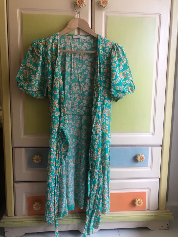 Turkuaz Bağlamalı Uzun elbise - Görsel 2