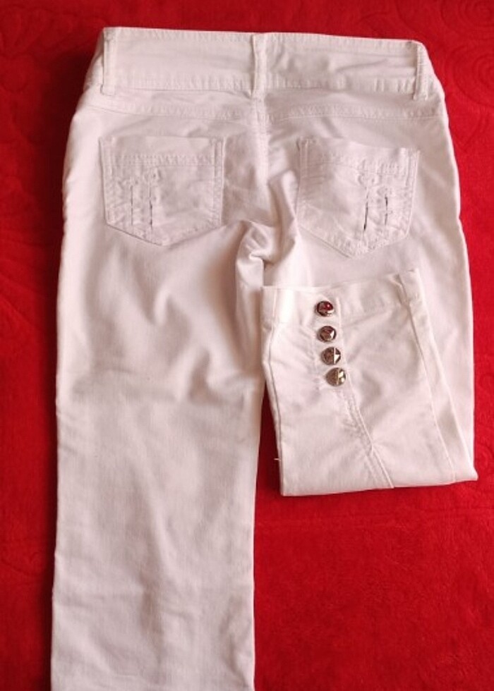 Beyaz kapri jean pantolon  - Görsel 5