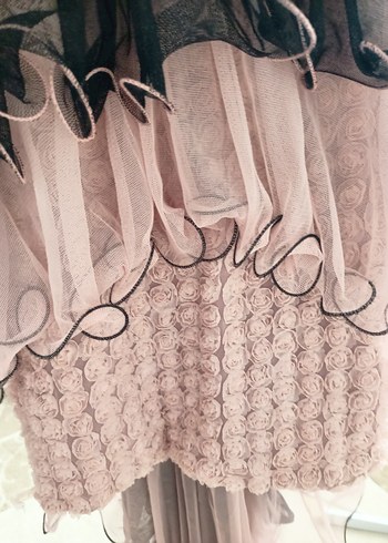 Fırfırlı Straplez Pembe Uzun Abiye Elbise - Görsel 6