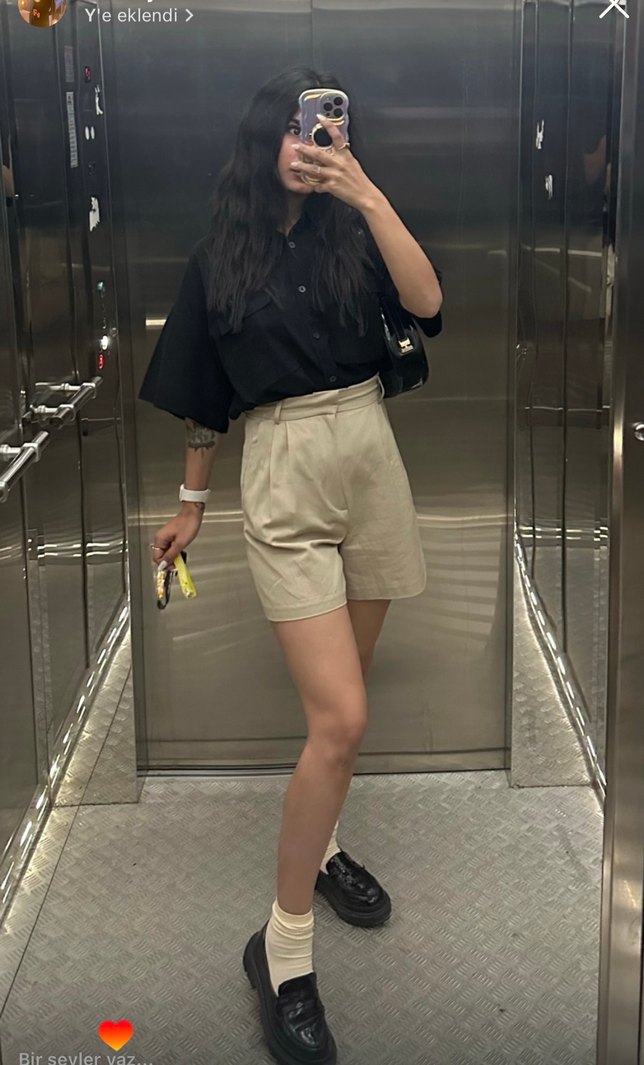 Zara Bej Keten Bermuda Şort - Görsel 2