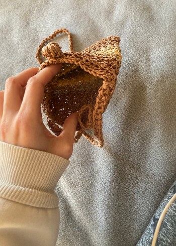 Bej Örgü Hasır Bohem Kadın Çapraz Çanta - Görsel 2