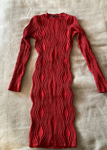 Bordo Triko Midi Elbise - Görsel 3