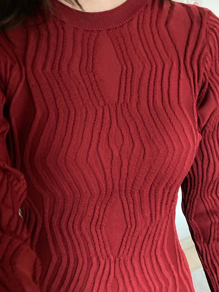 Bordo Triko Midi Elbise - Görsel 2