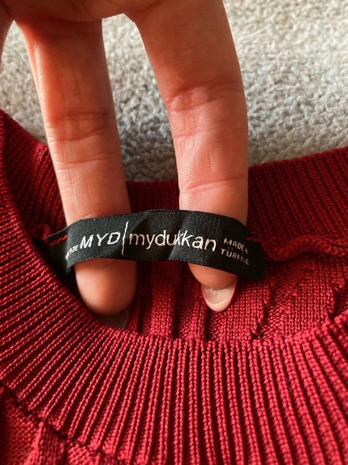 Bordo Triko Midi Elbise - Görsel 4