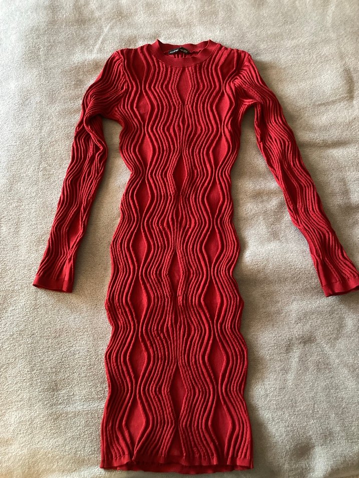 Bordo Triko Midi Elbise - Görsel 3