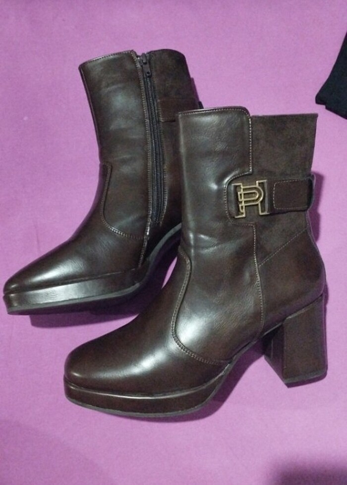 Kahverengi Vintage topuklu bot - Görsel 2