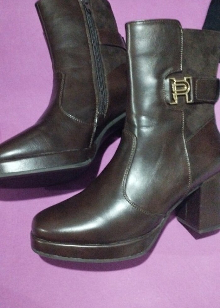 Kahverengi Vintage topuklu bot - Görsel 3