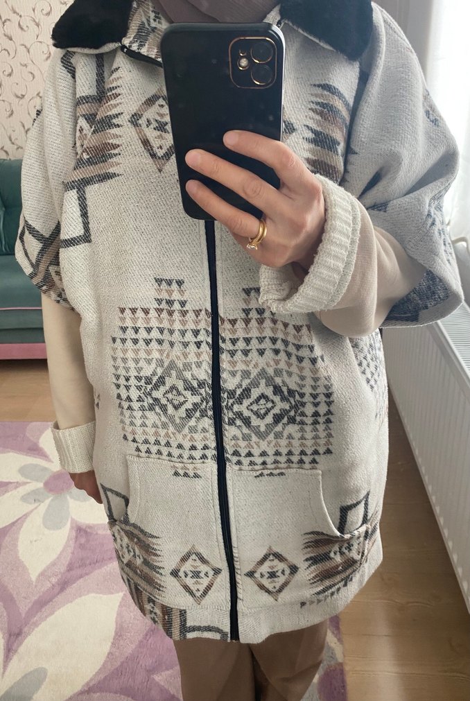 Gri Desenli Midi Hamile Ceketi - Görsel 5