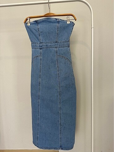 s Beden Mavi Uzun straplez kot elbise s beden sıfır etiketli #zara #kot 