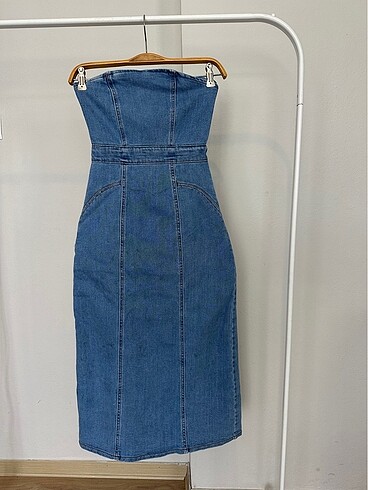Mavi Uzun straplez kot elbise s beden sıfır etiketli #zara #kot 