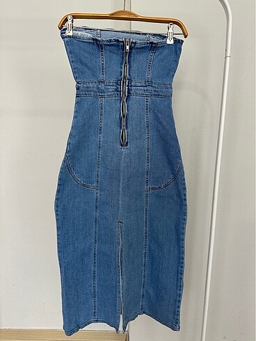 s Beden mavi Renk Mavi Uzun straplez kot elbise s beden sıfır etiketli #zara #kot 