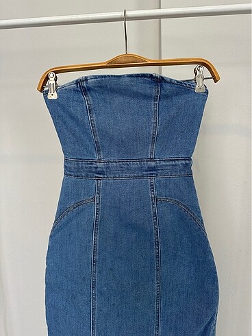 s Beden Mavi Uzun straplez kot elbise s beden sıfır etiketli #zara #kot 