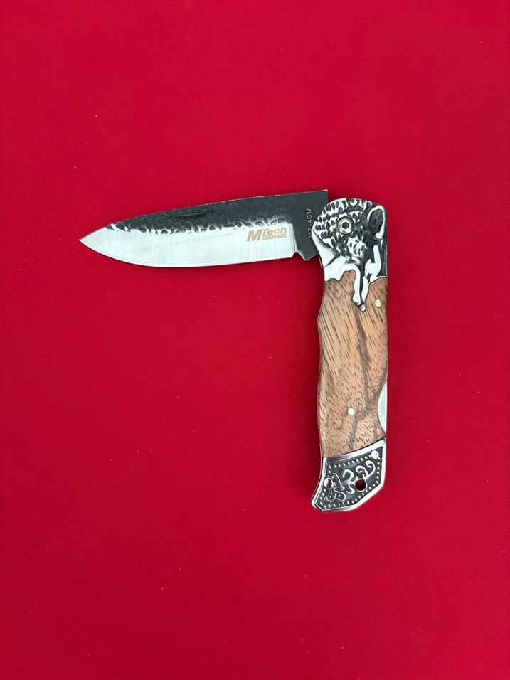 M TECH DÖVME ÇELİK KURT GRAVÜRLÜ SIRTTAN KİLİT CEP ÇAKISI - Görsel 4