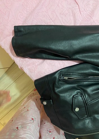 Bershka Siyah Mini Deri Biker Ceket