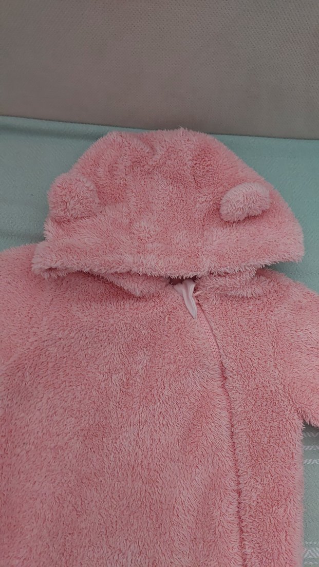 Kız Bebek Pembe Kapüşonlu Peluş Tulumu - Görsel 2