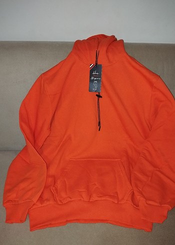 Turuncu Kapüşonlu Fermuarlı Kadın Sweatshirt - Görsel 2