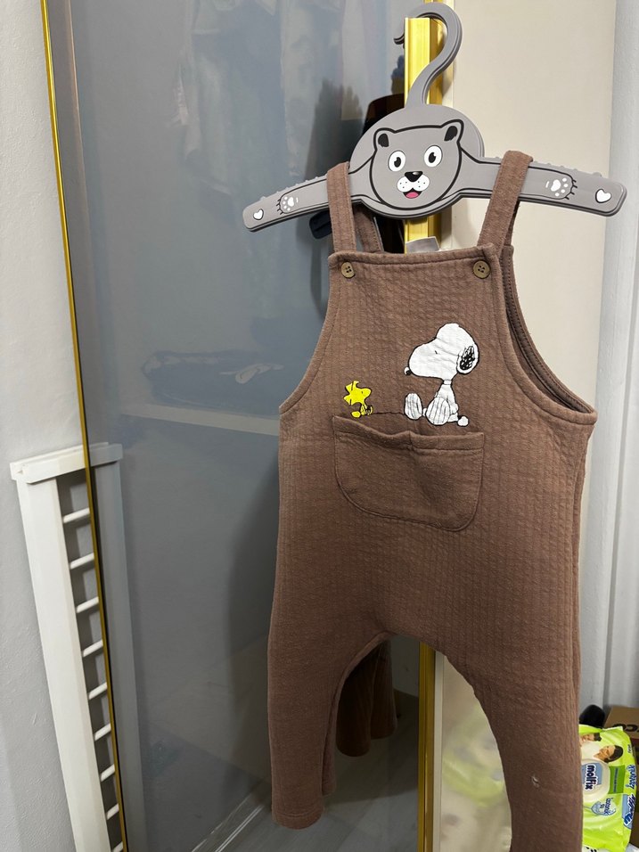 Erkek Çocuk Kahverengi Nakışlı Askılı Tulum - Görsel 2