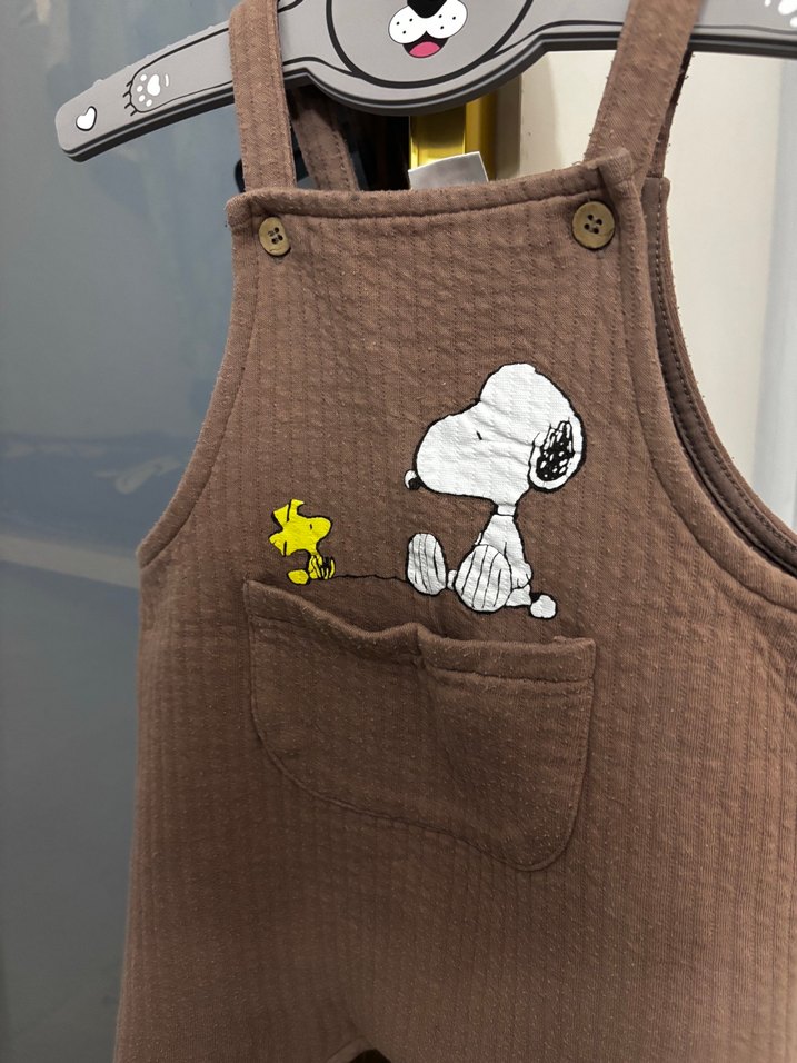 Erkek Çocuk Kahverengi Nakışlı Askılı Tulum - Görsel 3