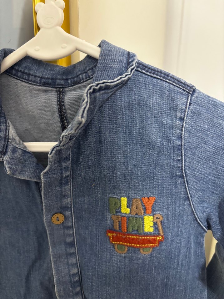 Erkek Çocuk Mavi Kot Tulum Nakışlı - Görsel 2