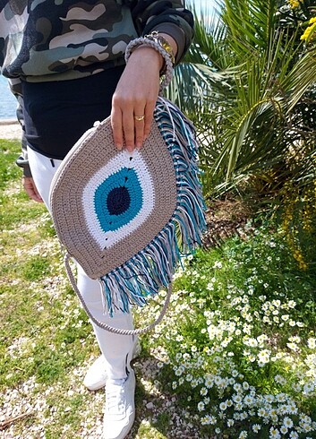 MAKROME İP NAZAR BONCUĞU ASKILI VE CLUTCH ÇANTA 
