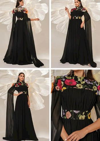 Uzun Siyah Çiçekli Bohem Elbise - Ana görsel