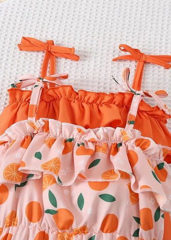 Renkli Turuncu Desenli Bebek Kız Tulum - Görsel 2