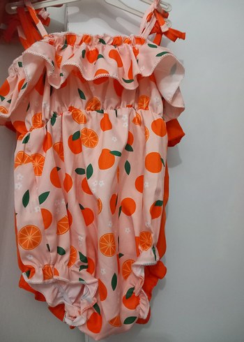 Renkli Turuncu Desenli Bebek Kız Tulum - Görsel 4