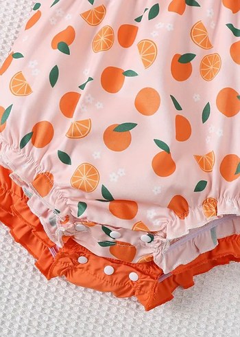 Renkli Turuncu Desenli Bebek Kız Tulum - Görsel 3