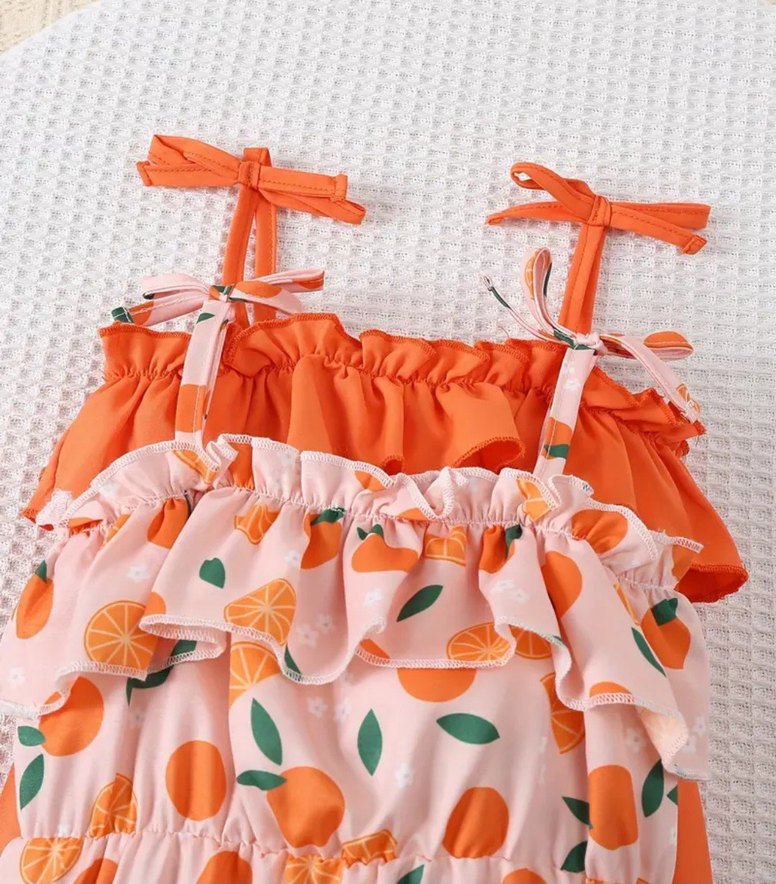 Renkli Turuncu Desenli Bebek Kız Tulum - Görsel 2