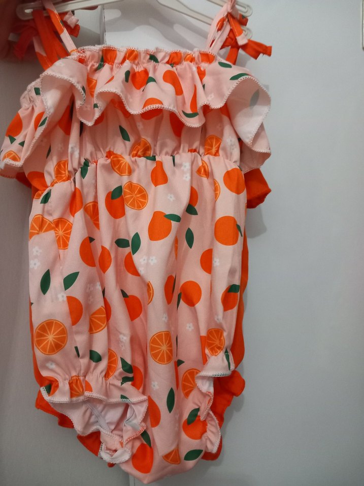 Renkli Turuncu Desenli Bebek Kız Tulum - Görsel 4