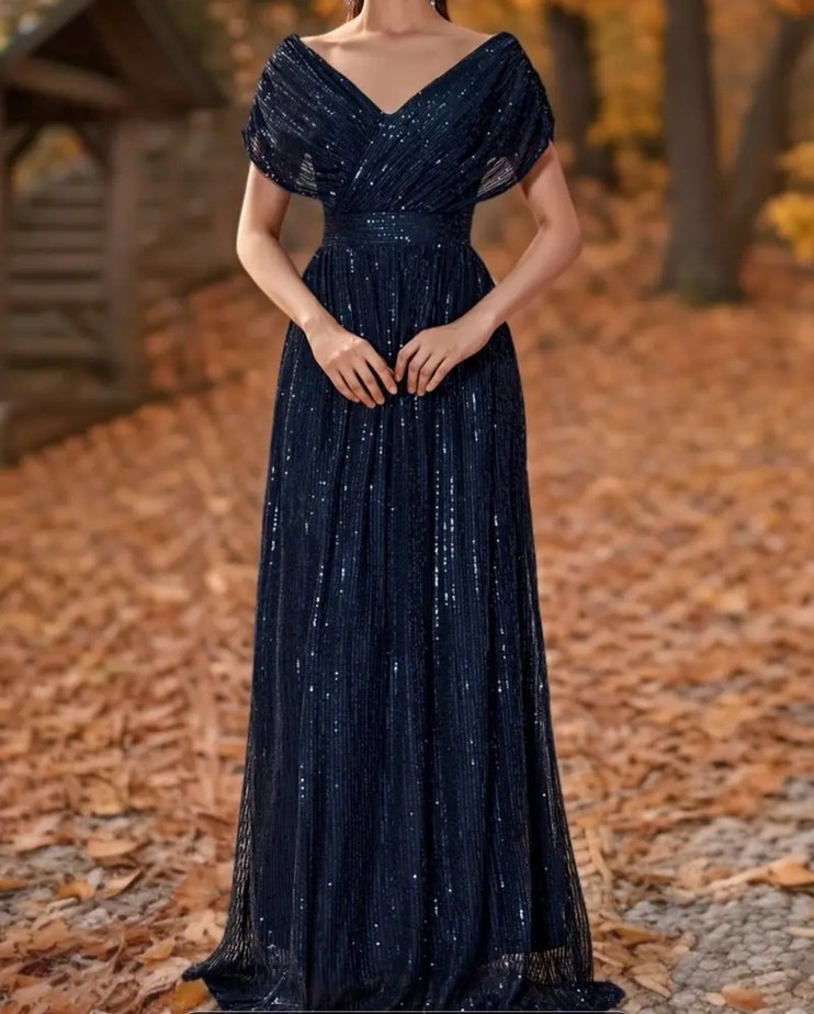 Lacivert Drapeli Uzun Abiye Elbise - Görsel 2