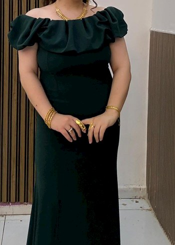 Yeşil Drapeli Uzun Abiye Elbise - Görsel 2