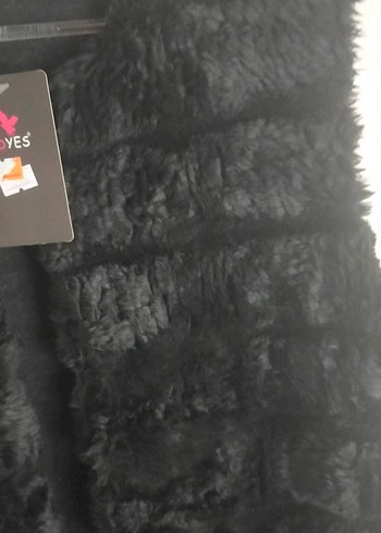 Kadın Siyah Uzun Kürklü Peluş yelek - Görsel 5