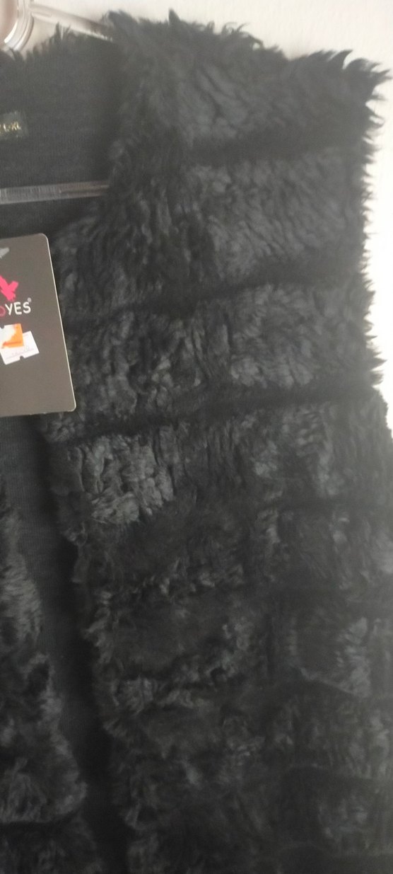 Kadın Siyah Uzun Kürklü Peluş yelek - Görsel 5