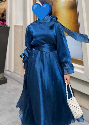 Zara Mavi Uzun Kollu Drapeli Kadın Abiye