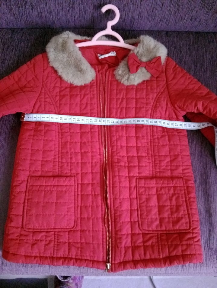 Kız Çocuk Kırmızı Kürklü Mont - Görsel 4