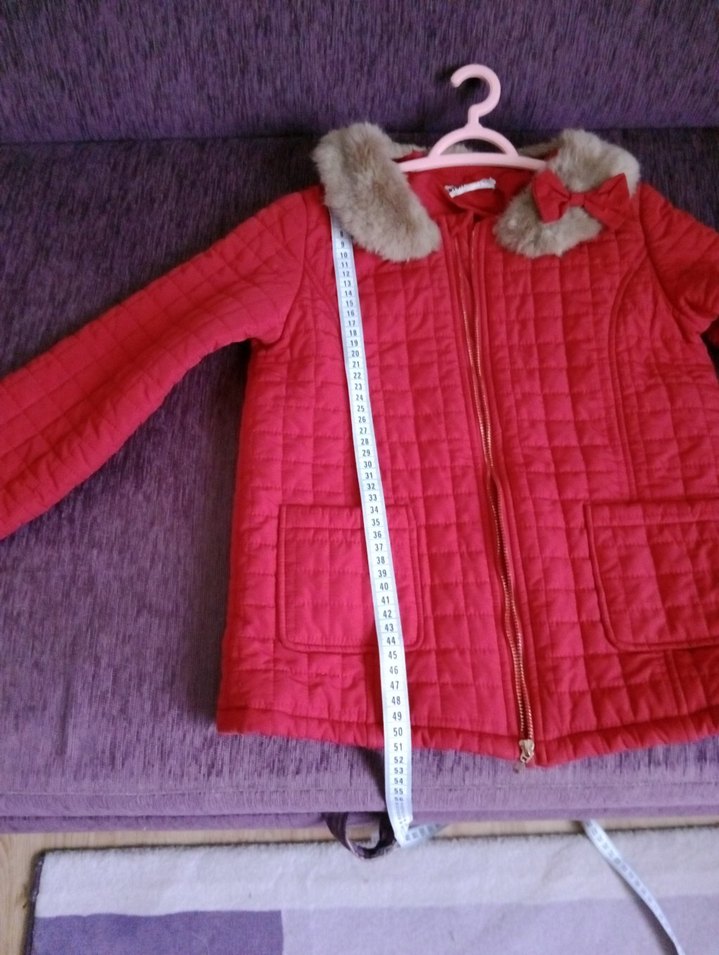 Kız Çocuk Kırmızı Kürklü Mont - Görsel 5