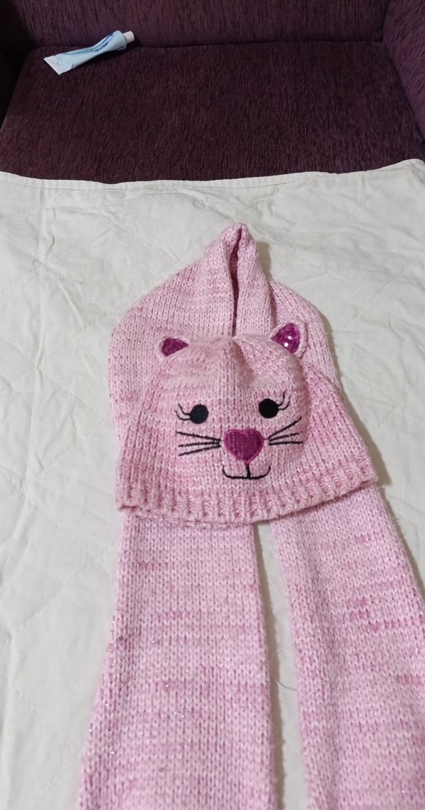 Penti marka Pembe Nakışlı Örgü Çocuk Bere ve Atkı Seti - Görsel 3